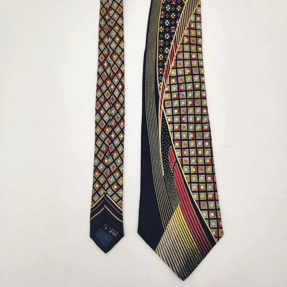 Vitaliano Pancaldi necktie black red 100%silk abstract tie luxury handmade Italy